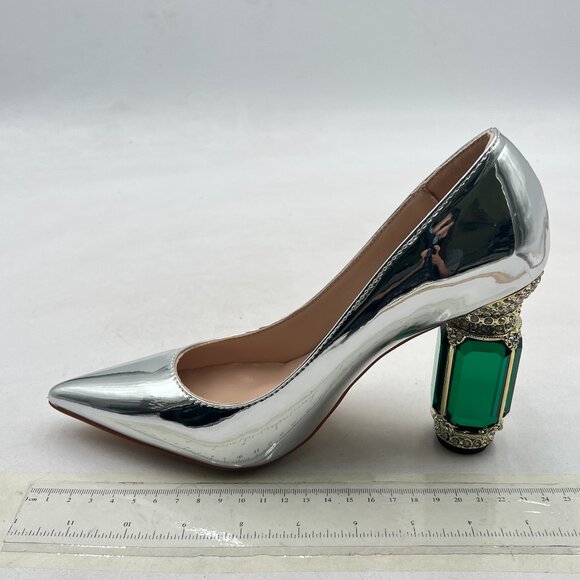 FSJ Silver Bridal Pointed Toe High Heel Crystal Pumps Slip on Wedding Shoes - Picture 2 of 8